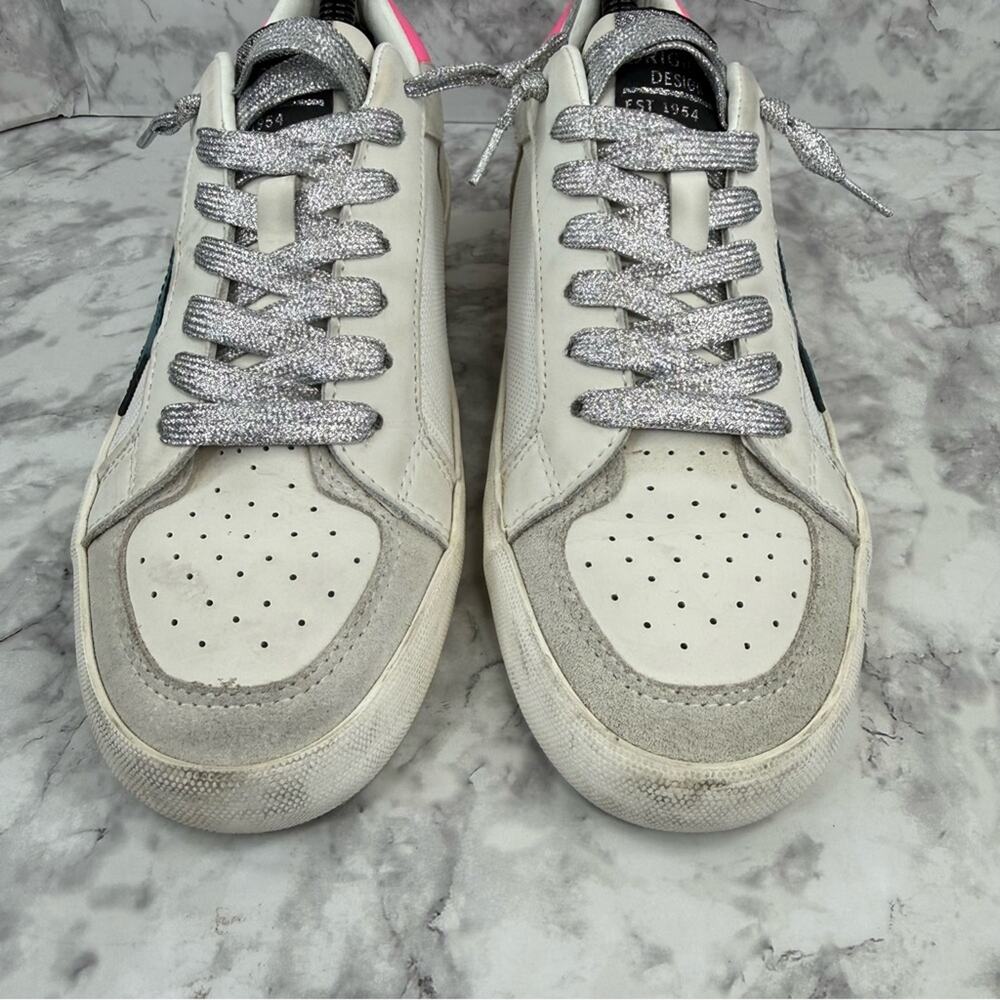 VINTAGE HAVANA Kenna Croc Embossed Leather Sneaker In White/grey/pink Pop Sz 8 - Picture 8 of 16